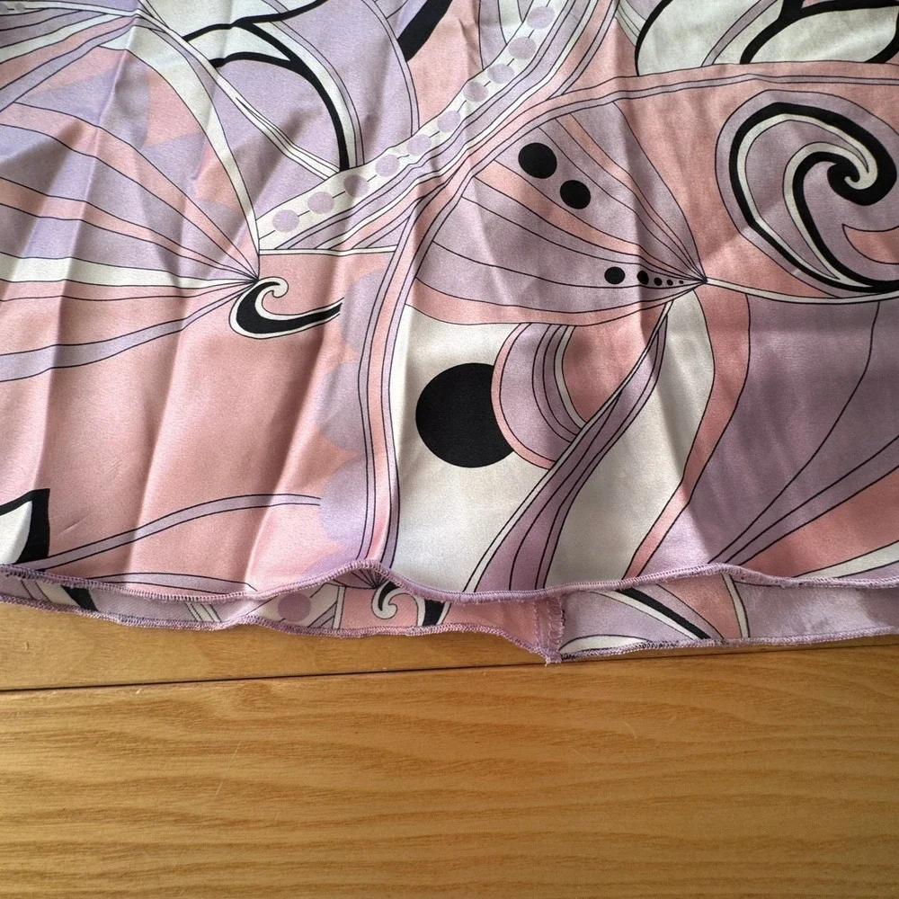 Y2K My Michelle Abstract Print Midi Skirt‎ Women Size 5 Pink Purple Satin Retro